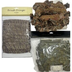 3 Hand Tied‎ Tassel Upholstery Fringe Packets 18 Yards Lush Green Tan Burgundy